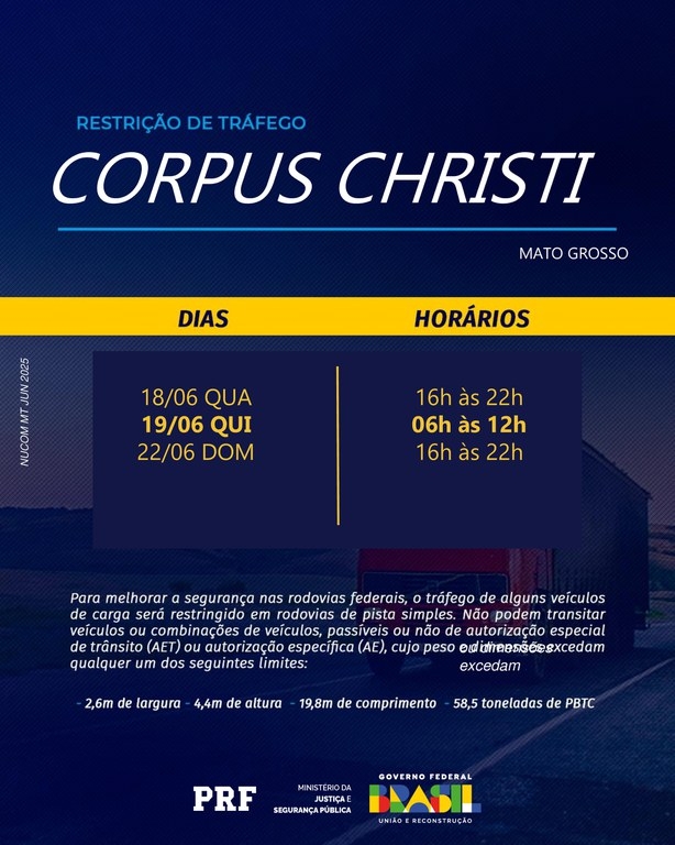 PRF intensificar fiscalizao nas rodovias de Mato Grosso durante feriado de Corpus Christi 2025