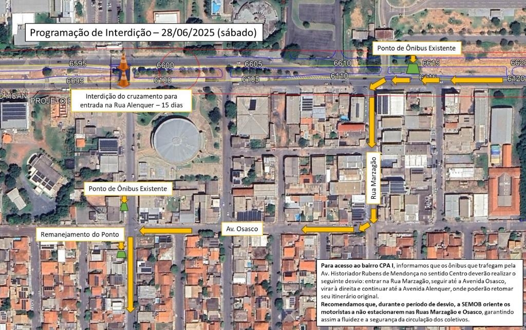 Cruzamento na entrada do CPA 1 ser fechado para concretagem de pistas do BRT; confira rota de desvio