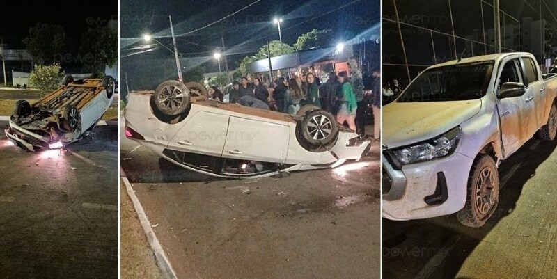 Veculo capota aps coliso em avenida de Nova Mutum